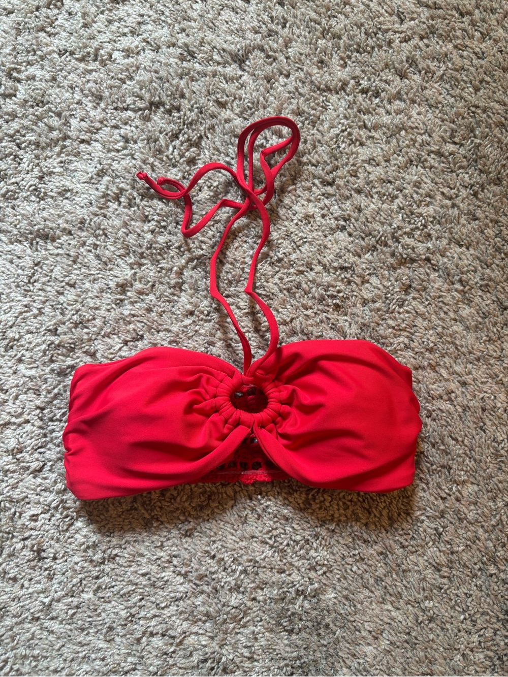 Skatie Red Crochet-Trim Bandeau Bikini Top